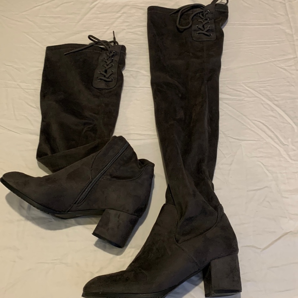 EUC over the knee boots. Gray suede like surface